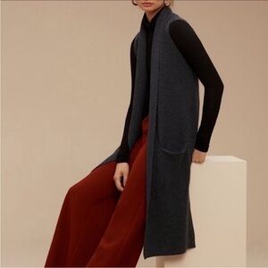 Wilfred Sweater - charcoal gray sleeveless long line cardigan 100% wool